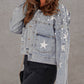 Distressed Pearls Star Cropped Denim Jacket