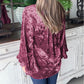 Dahlia Velvet Pagoda Sleeve Crew Neck Top