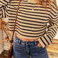 Striped Knit Drop Shoulder Crewneck Cropped Sweater