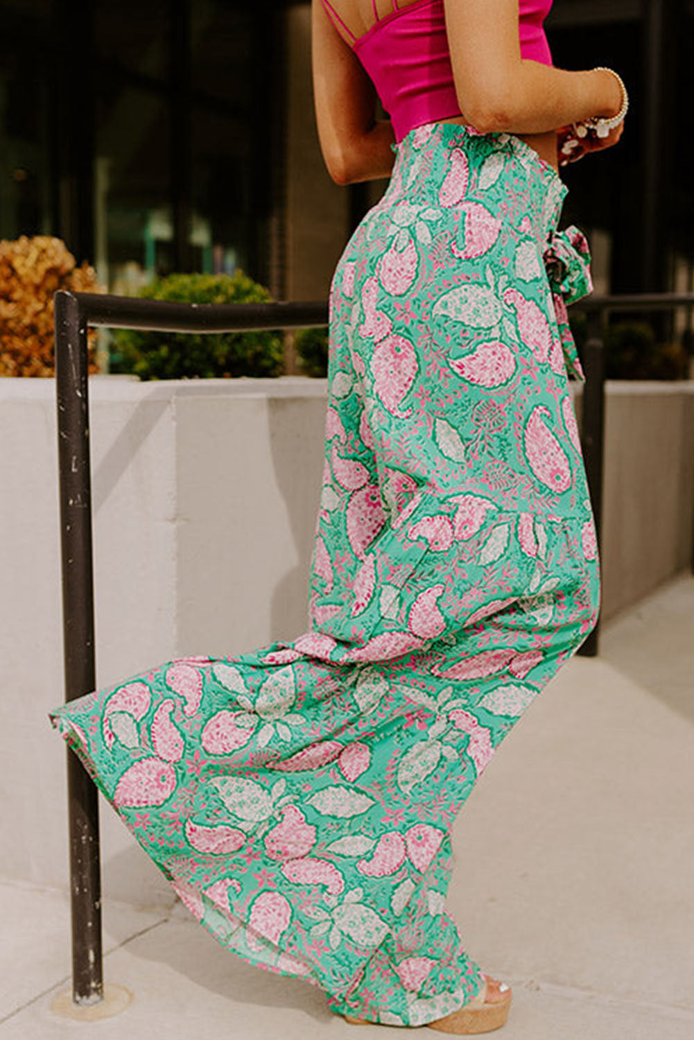 Boho Paisley Print Flowy Wide Leg Pants