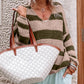 Striped Colorblock Knit V Neck Loose Fit Sweater