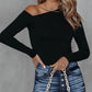 Asymmetrical Neckline Long Sleeve Knit Top
