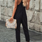 Textured Sleeveless V-Neck Pocketed Casual Jumpsuit