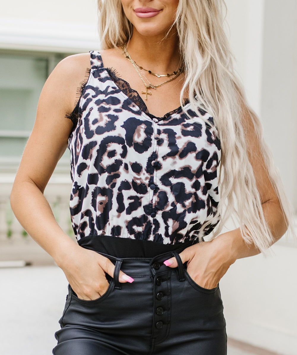 Eyelash Lace Trim Adjustable Shoulder Straps Bodysuit