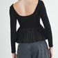 Ribbed Knit Long Sleeve Scoop Neck Peplum Patchwork Top