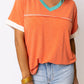 Contrast Trim Exposed Seam V Neck T-shirt