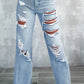Vintage Distressed Ripped Wide Leg Jeans