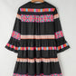 Ethnic Print Buttoned V Neck Bell Sleeve Ruffle Patchwork Dress