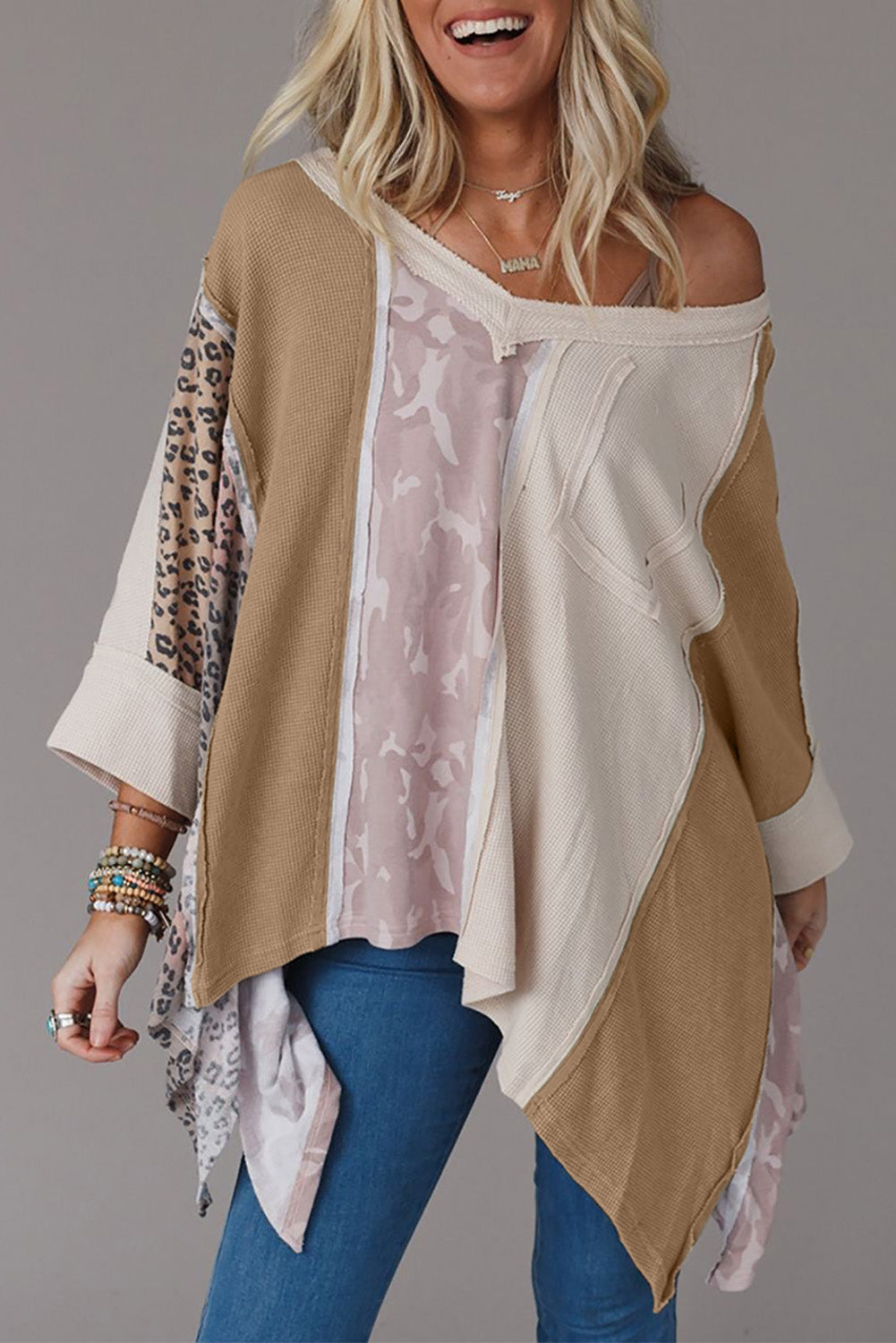 Exposed Seam Patchwork Oversized Top