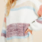 Colorblock Striped Bishop Sleeve Fuzzy Sweater