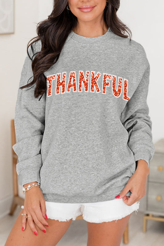 THANKSFUL Shiny Letter Printed Graphic Sweatshirt