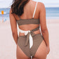 Khaki Color Block Knot Back Wrap Bikini Swimsuit