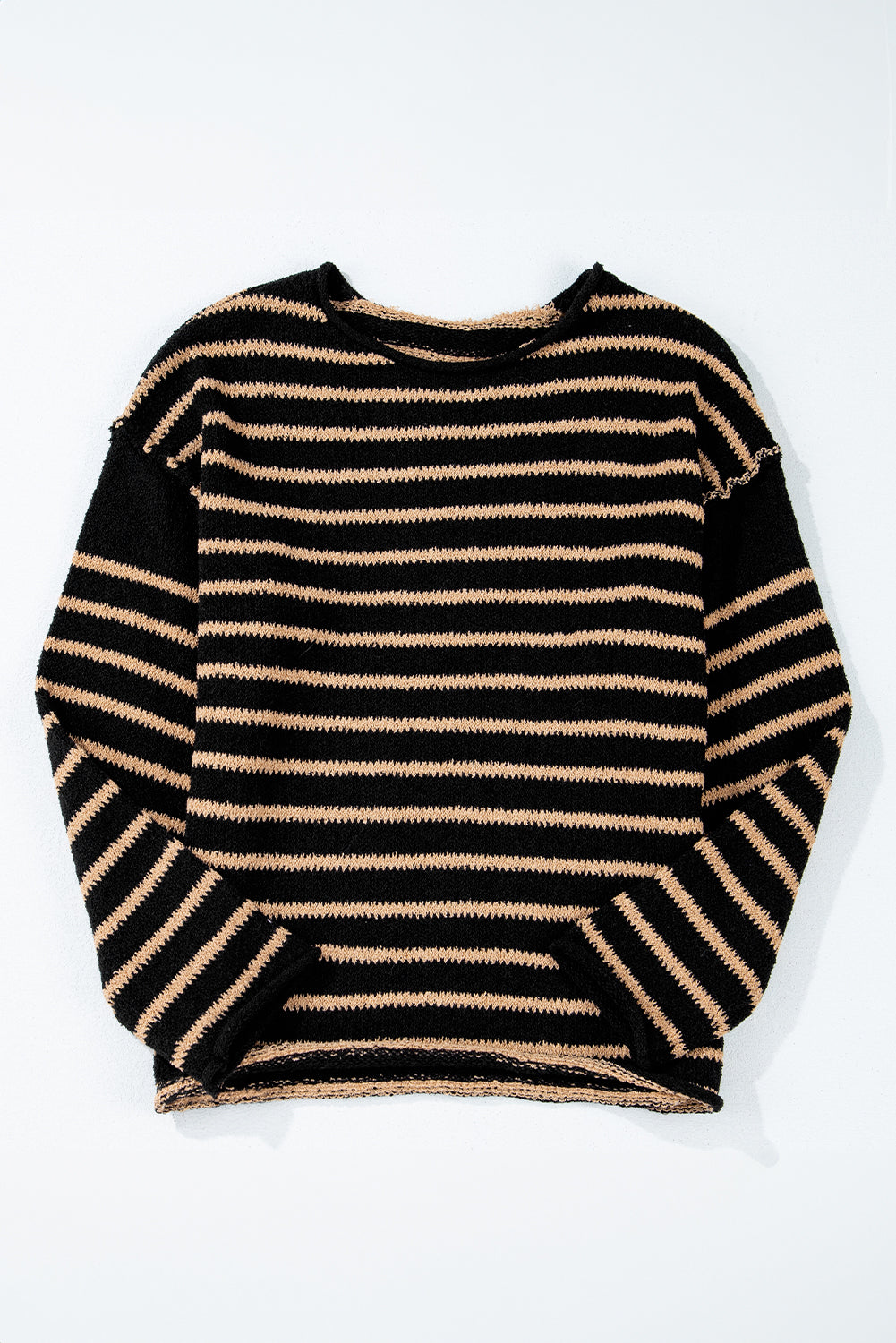 Stripe Drop Shoulder Round Neck Loose Sweater