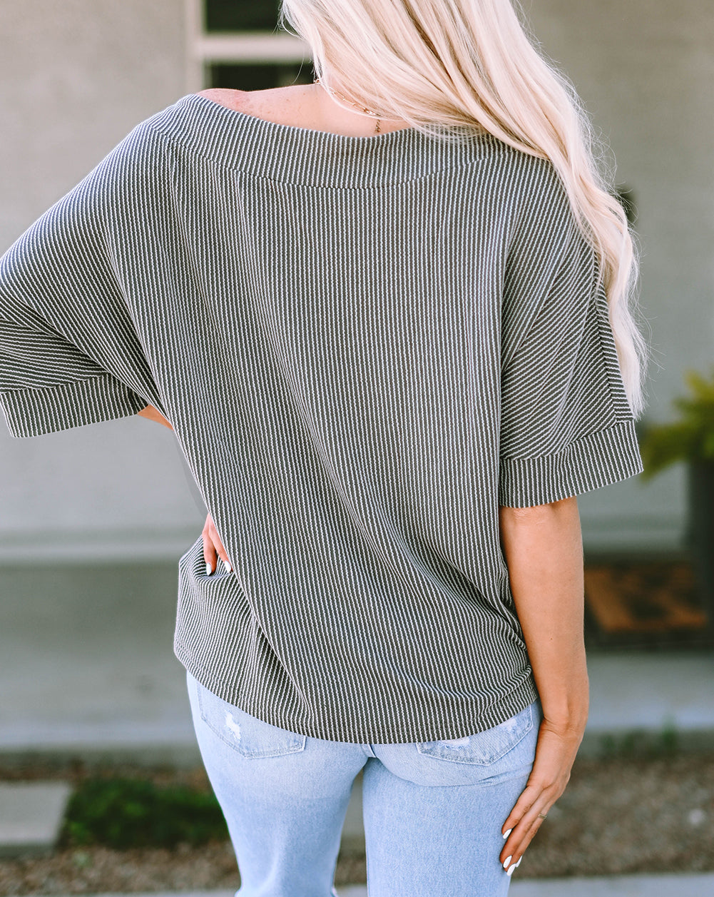 Boatneck Batwing Sleeve Cording Blouse