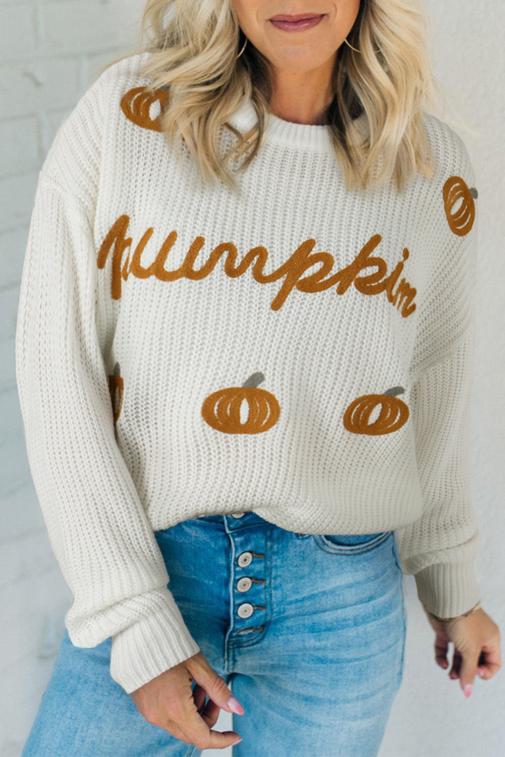 Pumpkin Yarn Stitch Ribbed Knit Sweater