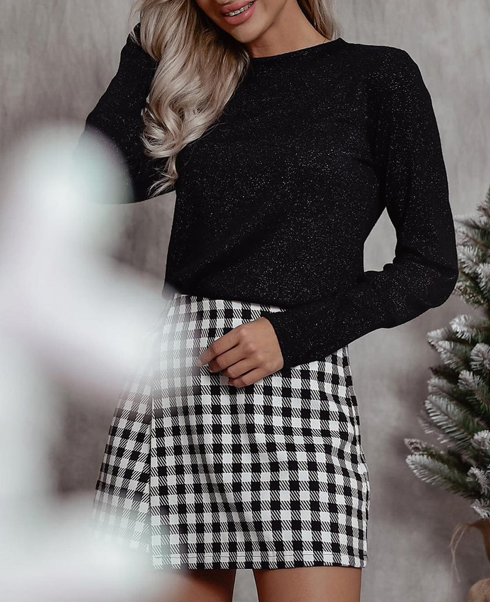 Glitter Round Neck Long Sleeve Top