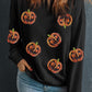 Sequin Halloween Pumpkin Graphic Pullover Sweatshirt