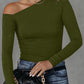 Asymmetrical Neckline Long Sleeve Knit Top