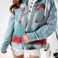 Multicolor Aztec Print Frayed Hem Denim Jacket