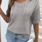 Openwork Drawstring Hooded Short Sleeve Sweater Top