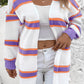 Plus Size Striped Dropped Shoulder Sweater Cardigan
