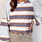 Striped Floral Printed Patchwork Lantern Sleeve Blouse