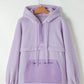 Zipped Patch Pocket Fuzzy Drawstring Hoodie