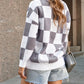 Contrast Checkered Print Button Up Sweater Cardigan