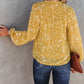 Plus Size Floral Print Ruched Split Neck Blouse