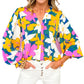 Magenta Gold Floral V Neck Lantern Sleeve Blouse