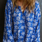 Floral Notched V-Neck Long Sleeve Blouse