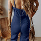 Seamed Zipper Spaghetti Strap High Waist Flared Jumpsuit