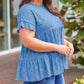 Plus Size Eyelet Pattern Ruffle Sleeve Babydoll Top