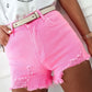 Solid Color Distressed Denim Shorts