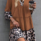 Leopard Trim V Neck Ruffled Sleeve Flared Dress