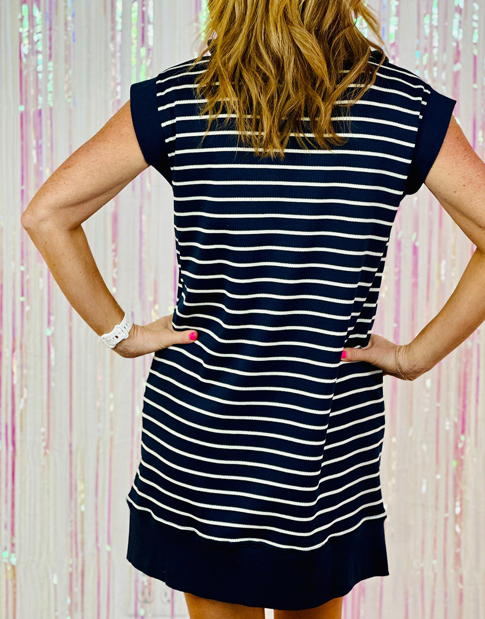 Quarter Zip Collared Cap Sleeve Mini Dress