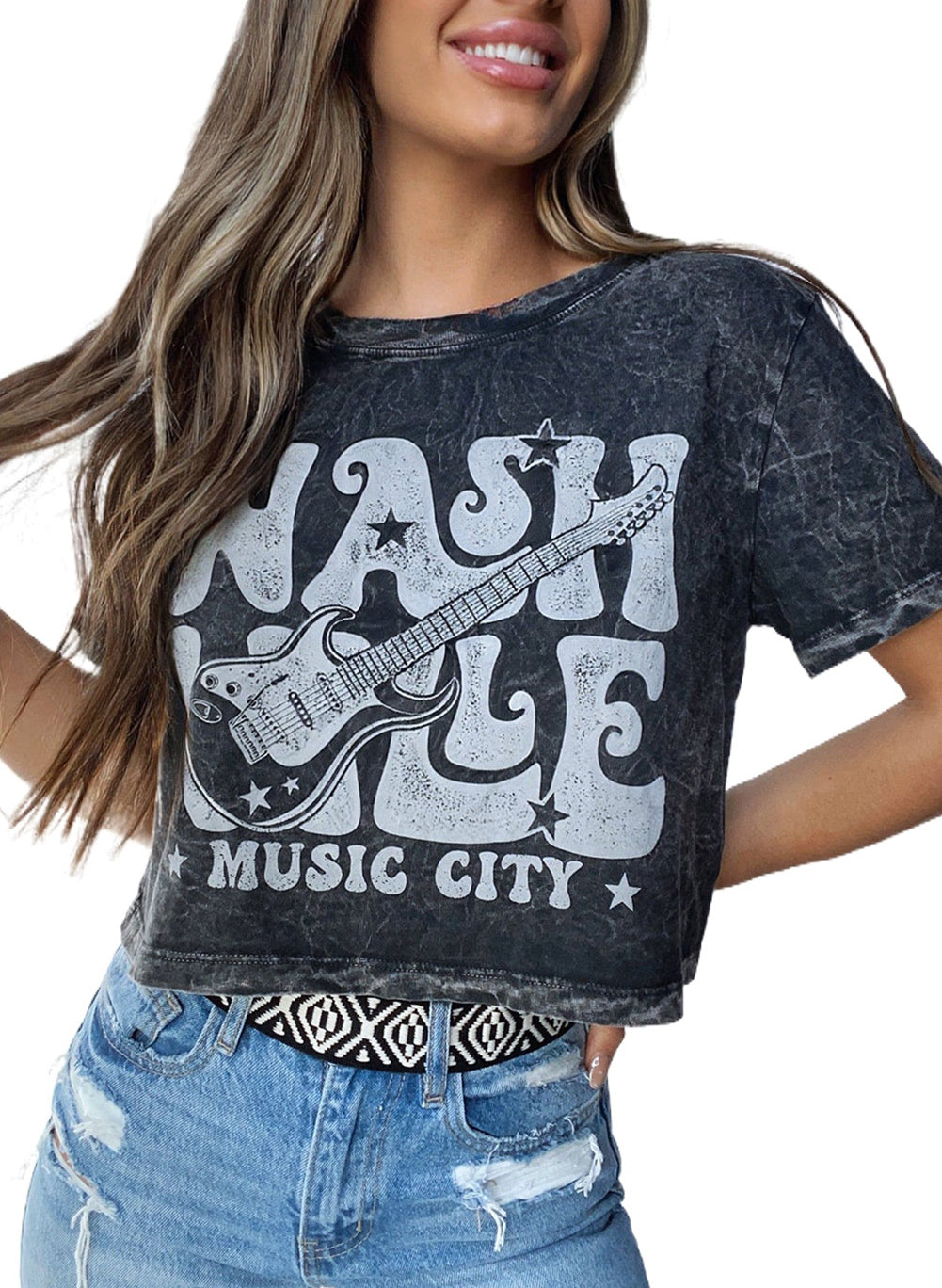NASHVILLE MUSIC CITY Acid Wash Graphic Tee