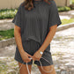 Ribbed Textured Knit Loose Fit Tee and Shorts Set