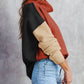 Color Block Turtle Neck Drop Shoulder Knit Sweater