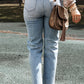 Acid Wash Raw Edge Straight Jeans