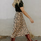 Leopard Spots Printed Split Hem Midi Skirt