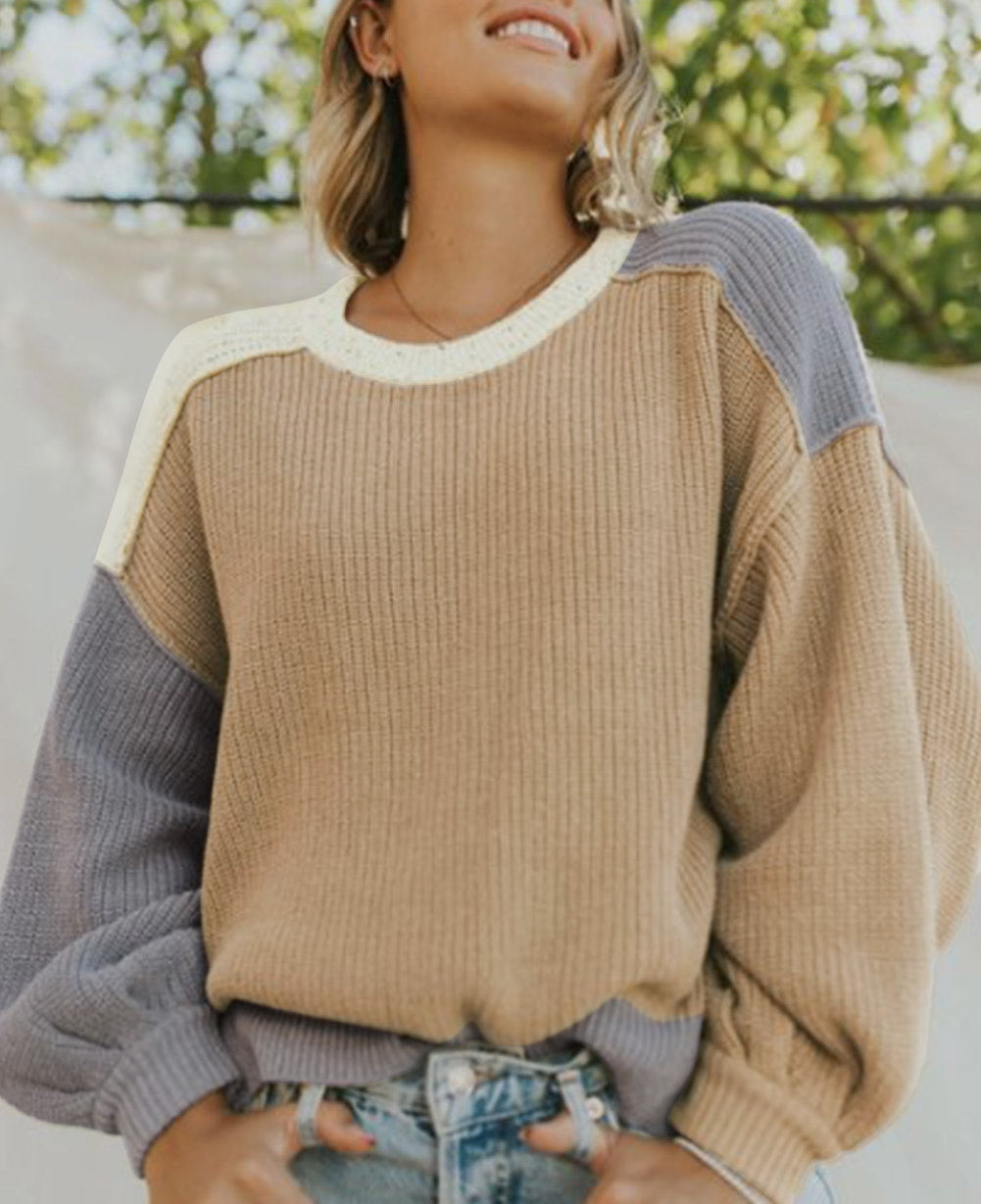 Color Block Patchwork Baggy Sweater