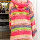 Striped Knitted Hooded Open Front Cardigan