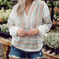 Striped Patchwork V Neck Drop Shoulder Knit Hoodie
