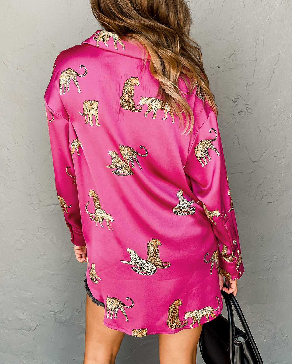 Cheetah Animal Print Button Up Satin Shirt