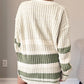 Plus Size Color Block Cable Knit Buttoned Cardigan