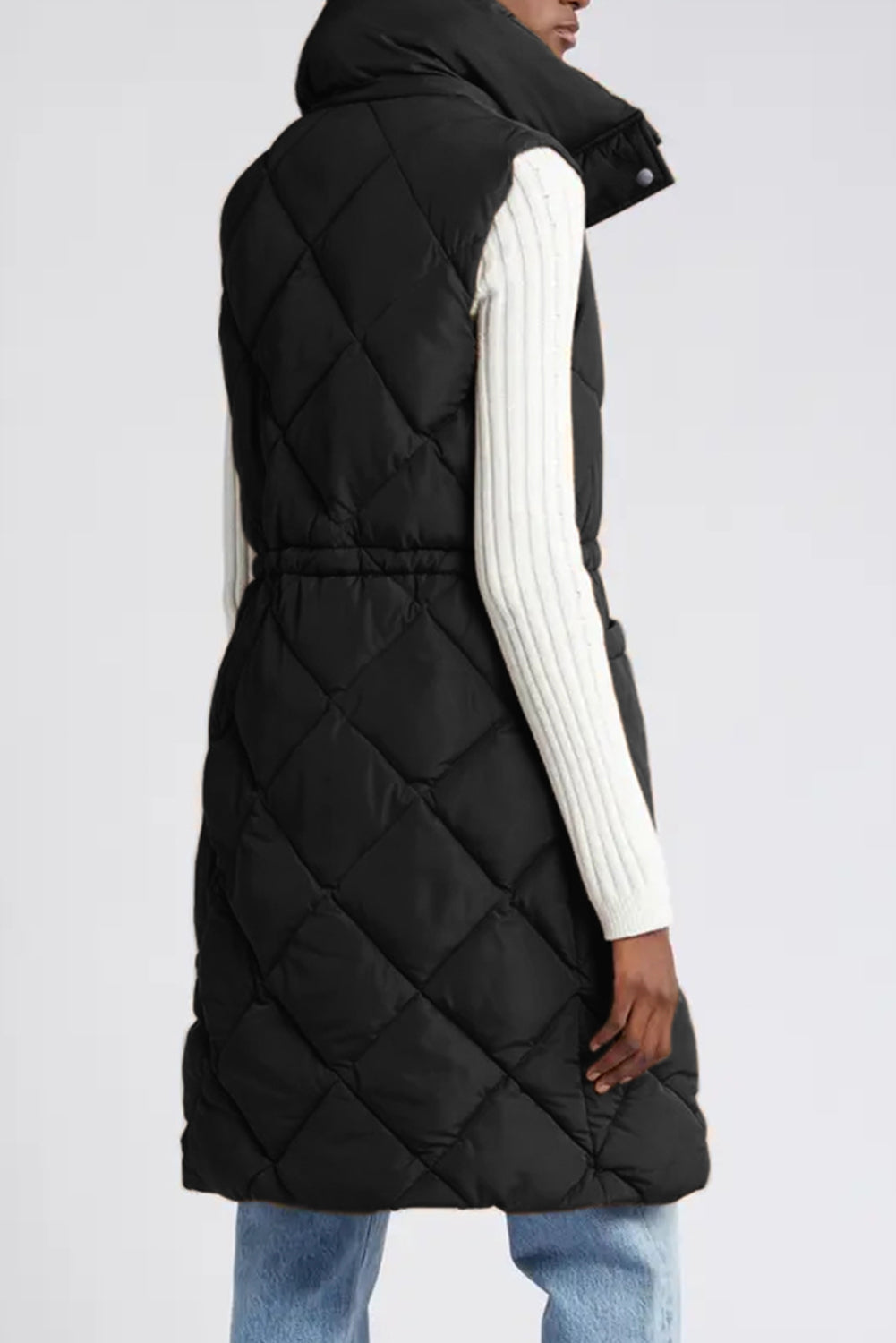 Longline Quilted Stand Collar Puffer Vest