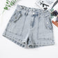 Ruffled High Waist Flap Pockets Denim Shorts