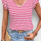 Stripe Butterfly Sleeve V Neck Hollowed Knot Back T Shirt