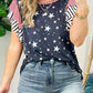 Striped Ruffled Sleeve Star Print T Shirt